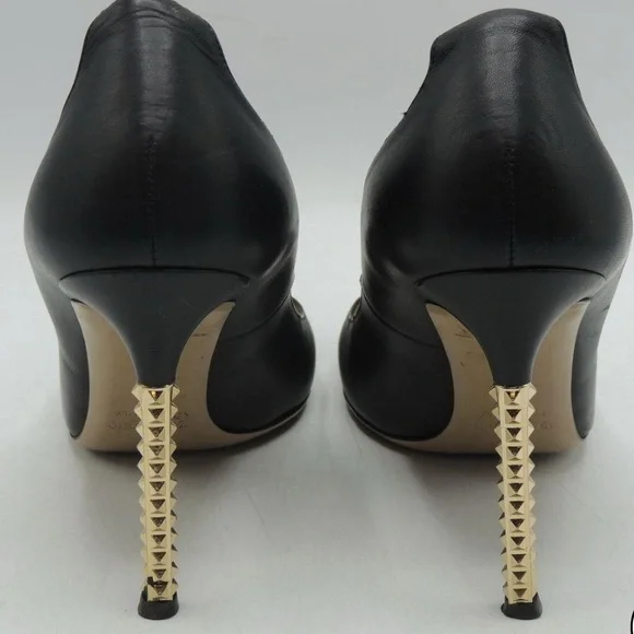 Valentino Garavani, EU 38 US 7.5, Black Heels w/ Gold Stud Accents - Picture 3 of 10